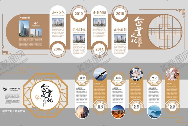 编号：54147504271848483364【酷图网】源文件下载-企业展厅中式历程简介文化墙