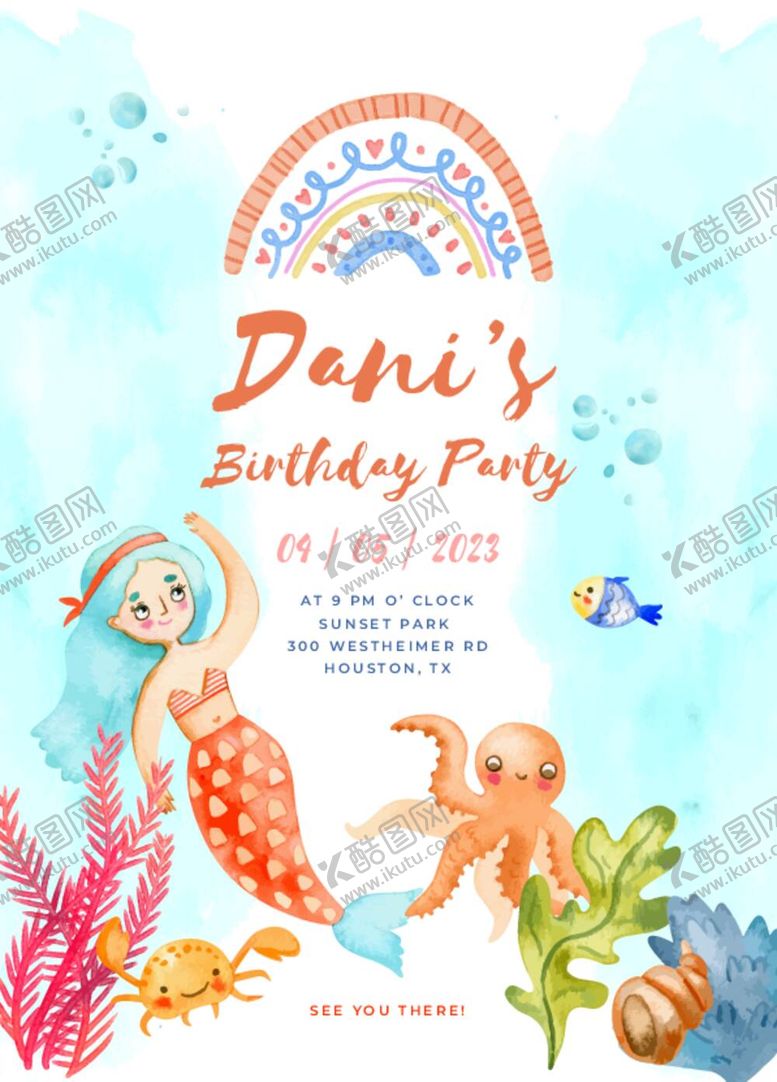 编号：33765212011008087583【酷图网】源文件下载-卡通美人鱼生日模板矢量