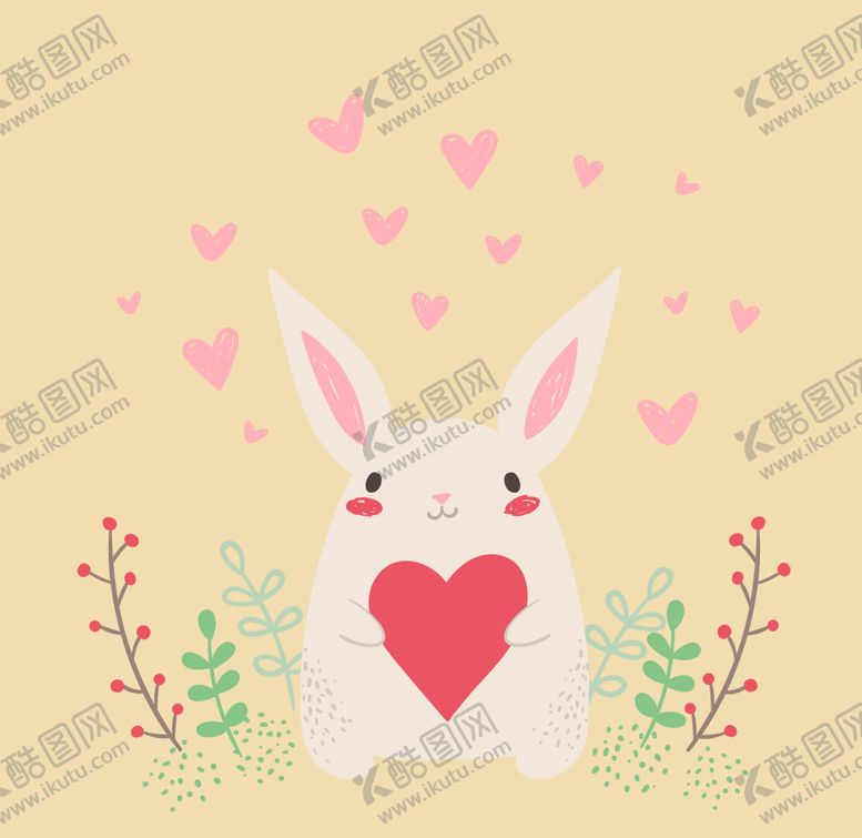 编号：26751709091338107416【酷图网】源文件下载-可爱白兔捧心浪漫插画