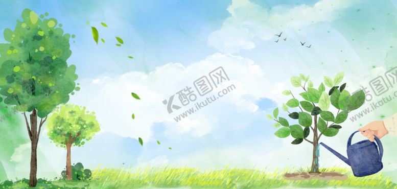 编号：97547004021136058978【酷图网】源文件下载-植树节水彩绿树绿色背景