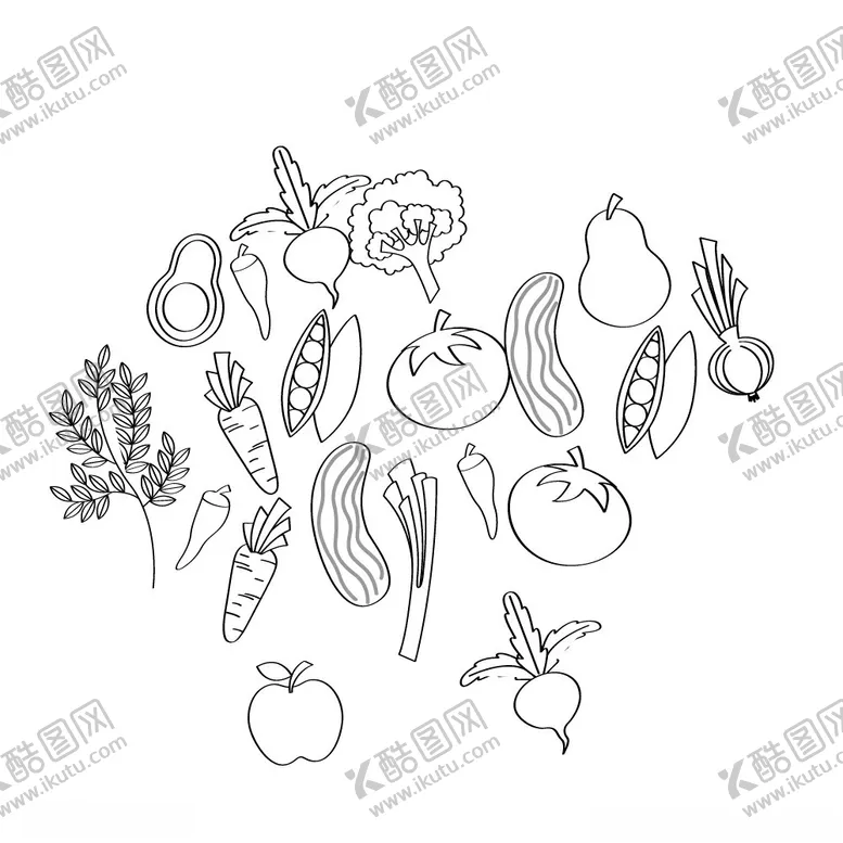 编号：92979702220845591520【酷图网】源文件下载-手绘水果蔬菜矢量图