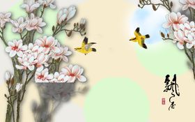 古典装饰画山水素材玄关屏风电视
