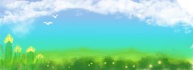 蓝天草地城市卡通背景展板