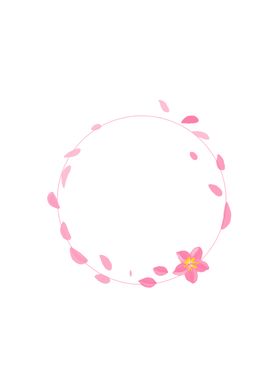 手绘圆形花纹边框樱花