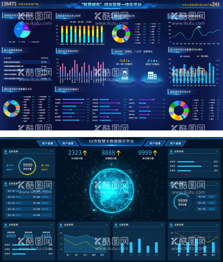 编号：22901512011857275663【酷图网】源文件下载-科技智慧城市数据可视化大屏