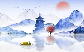 水墨山水海报背景风画画纸新中式装饰画