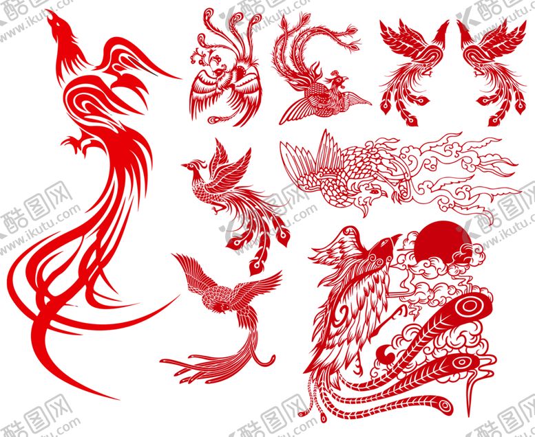 编号：58510712070123461774【酷图网】源文件下载-古典中国风红色凤凰剪纸
