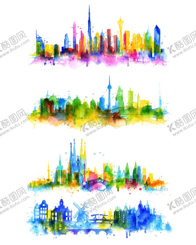 编号：37007701180254312674【酷图网】源文件下载-水彩城市