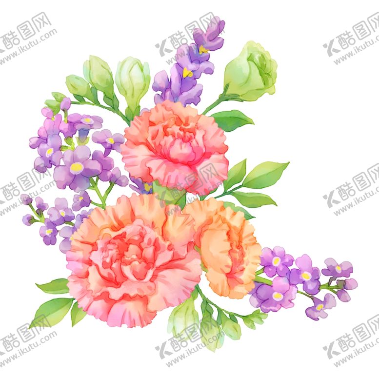 编号：98198104242025078424【酷图网】源文件下载-母亲节康乃馨水彩风花束装饰