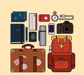 创意旅行物品设计矢量图