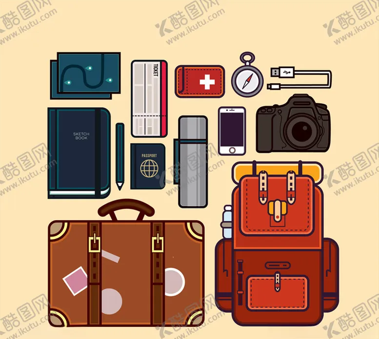 编号：36129106282040157016【酷图网】源文件下载-创意旅行物品设计矢量图