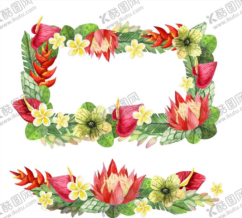 编号：79478110071247358053【酷图网】源文件下载-彩色手绘热带花卉框架矢量素材