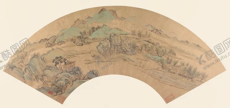 编号：32504709191322531064【酷图网】源文件下载-仇英 扇面 山水画