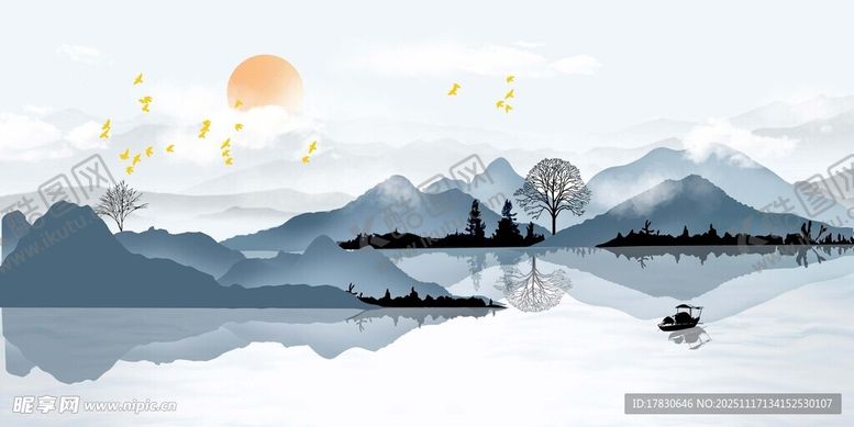 编号：82415611202052431623【酷图网】源文件下载-水墨山水间的悠然泛舟景
