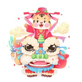虎年卡通形象福娃公仔老插画