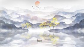 水墨山水画中式国墙布装饰