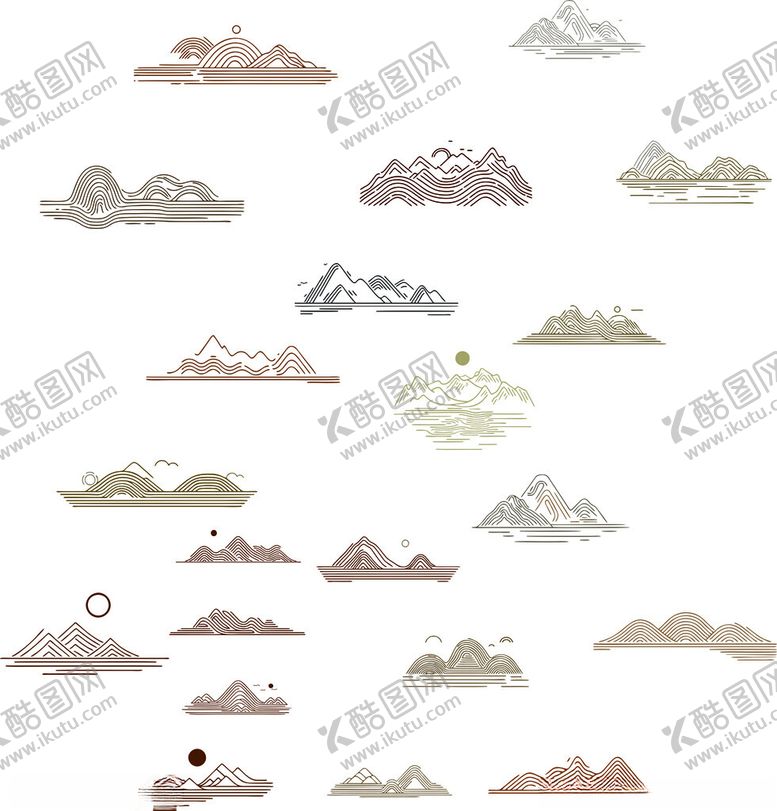 编号：93435301251758212964【酷图网】源文件下载-线性花纹手绘山水纹素材