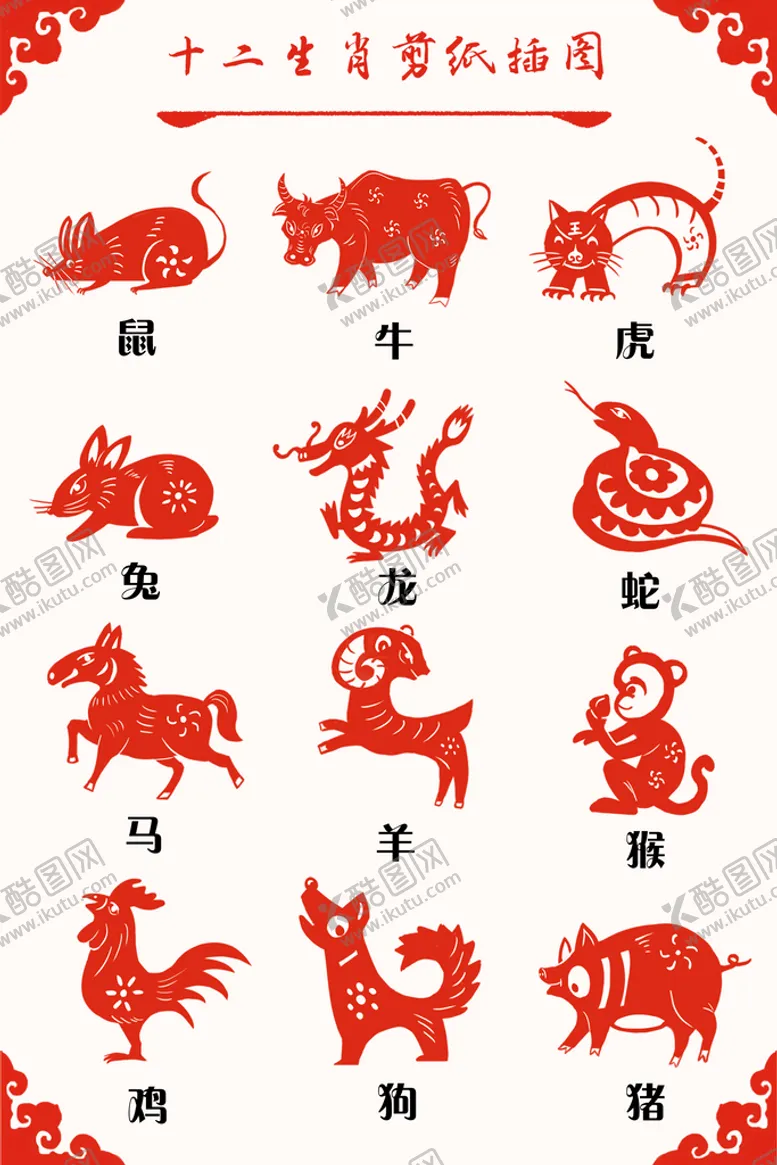 编号：07568209240022429065【酷图网】源文件下载-十二生肖剪纸插图海报