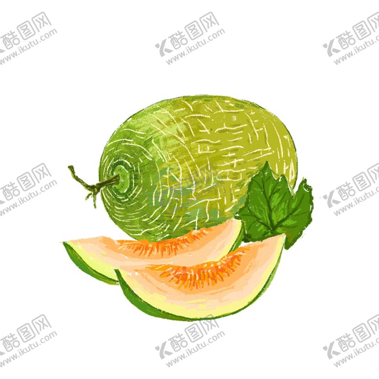 编号：80099701261350401111【酷图网】源文件下载-手绘可爱卡通写实水果哈密瓜图片