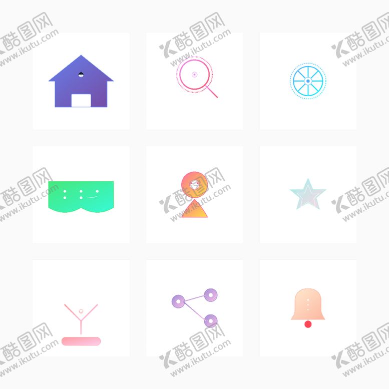 编号：54310404061348053676【酷图网】源文件下载-多彩扁平化简约图标集合