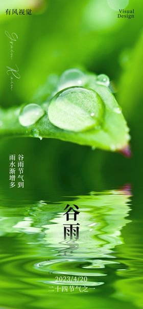 二十四节气谷雨海报水珠水波