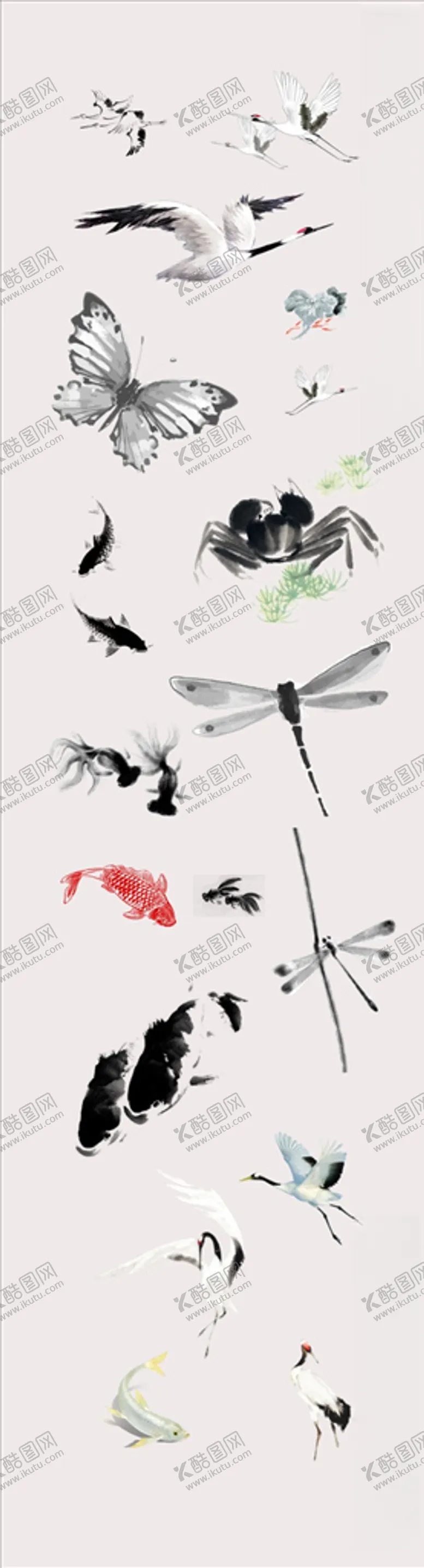 编号：60496706282151443912【酷图网】源文件下载-中国风水墨仙鹤水墨鱼PNG