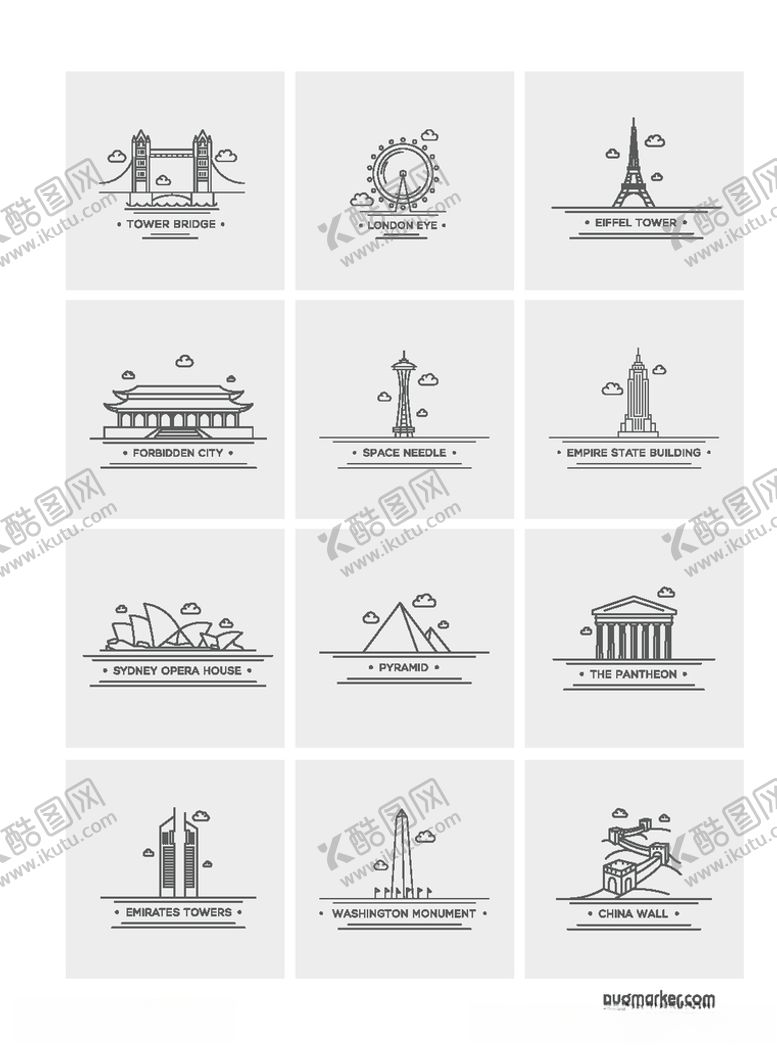 编号：95458609280442058404【酷图网】源文件下载-世界城市图标