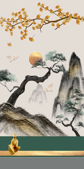 中式山水线条国画装饰画