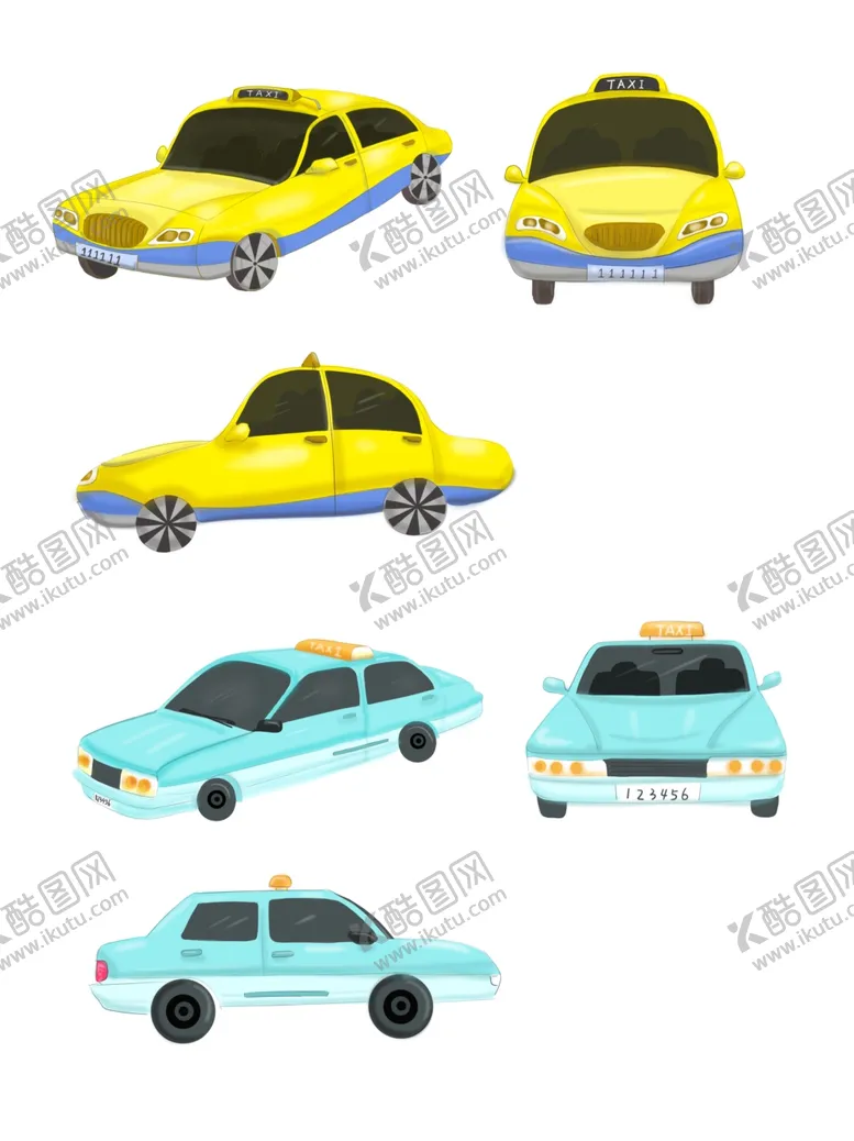 编号：99364006261430199173【酷图网】源文件下载-出租车三视图可爱小清新卡通手绘