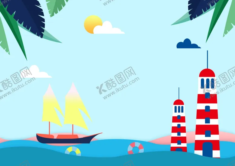 编号：82724703270947343456【酷图网】源文件下载-清爽小清剪纸风新静谧沙滩旅行