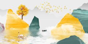 新中式抽象山水二联画