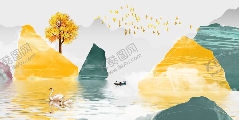 编号：24446810070932343015【酷图网】源文件下载-新中式抽象山水二联画