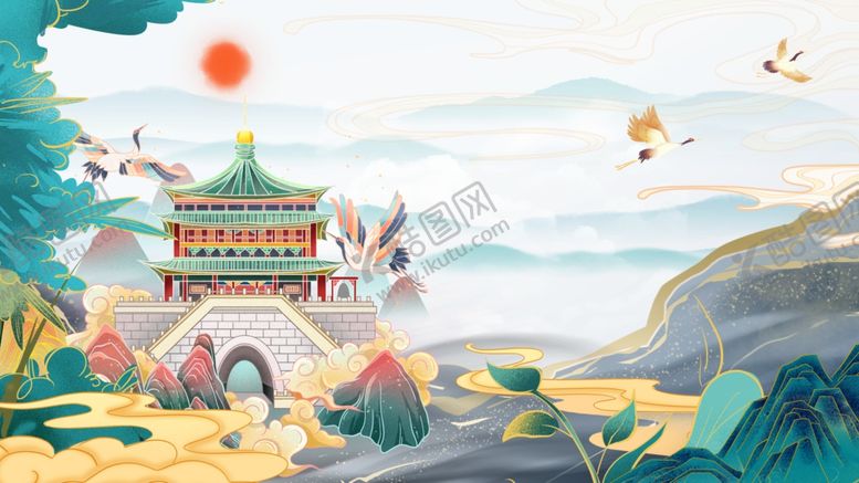 编号：20696806291715442259【酷图网】源文件下载-国潮山水国风水墨风景中国风