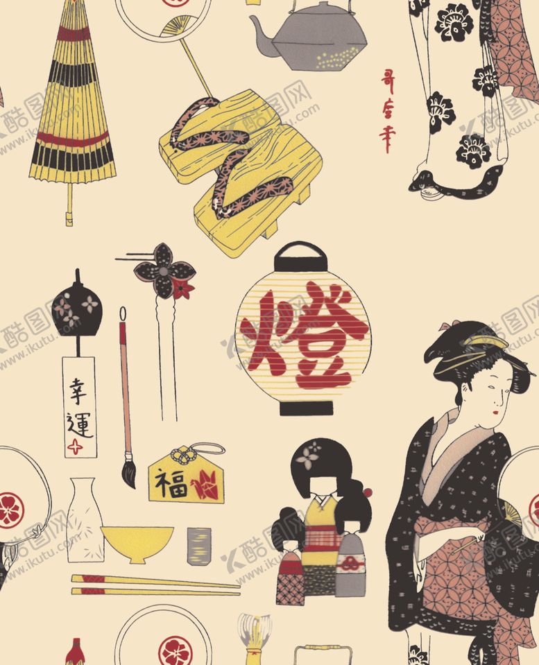 编号：54174304301211534919【酷图网】源文件下载-数码印花日本女人日式风