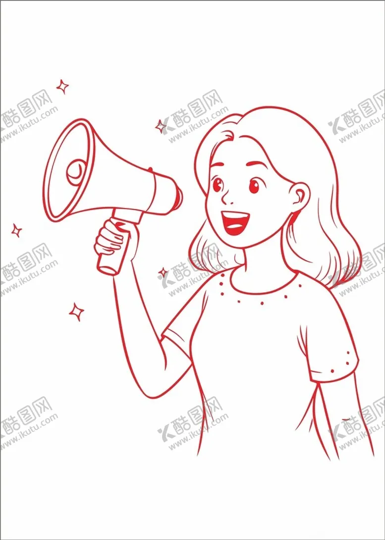 编号：97295301260705489540【酷图网】源文件下载-人物线条简笔画喊话女孩