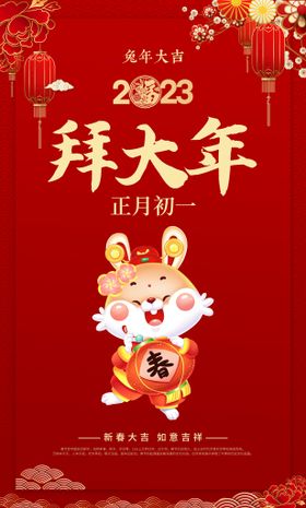 编号：57032609241537473791【酷图网】源文件下载-红色2023兔年大吉新年海报初