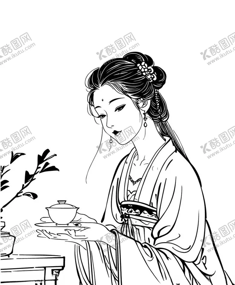 编号：66292802142214299279【酷图网】源文件下载-喝茶的古风女子