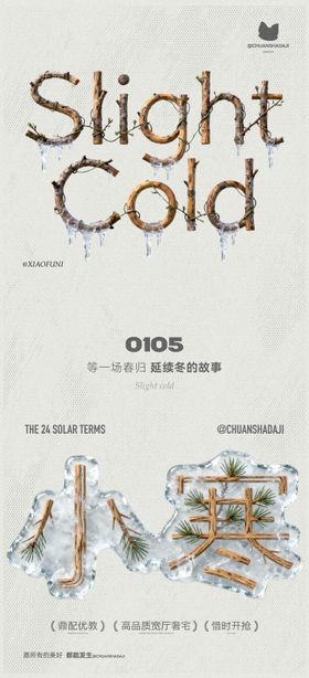 小寒木质节气海报