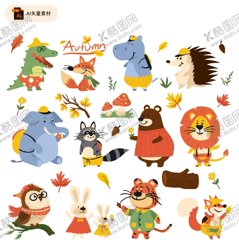 编号：60340911200022968713【酷图网】源文件下载-卡通拟人动物插画