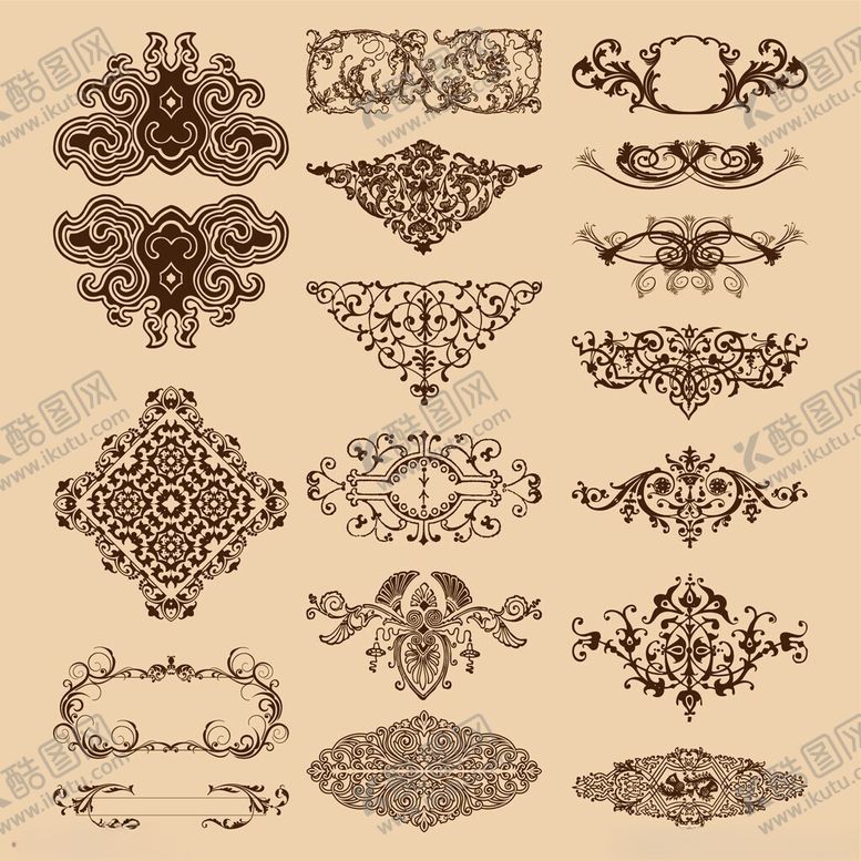 编号：46581611202203099380【酷图网】源文件下载-复古装饰花纹设计元素集