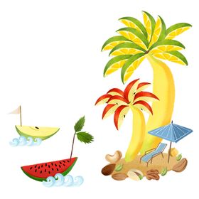 水果榴莲西瓜香蕉线描