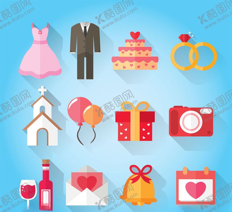 编号：57072307080204059254【酷图网】源文件下载-彩色婚礼元素图标矢量素材