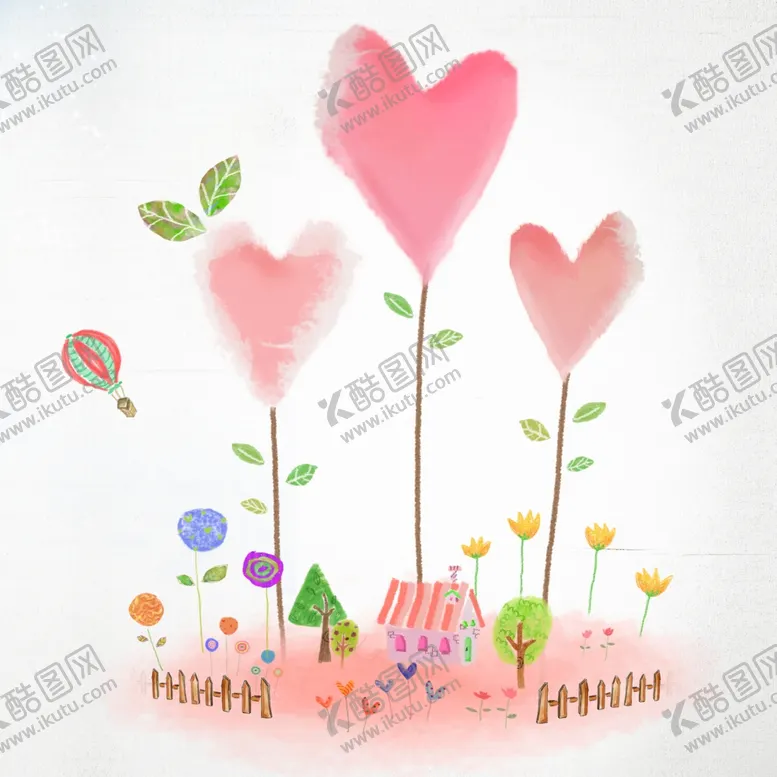 编号：34608112010919544486【酷图网】源文件下载-爱心树房子水彩挂画装饰画