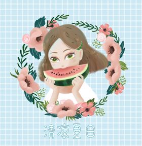 吃西瓜的小女孩