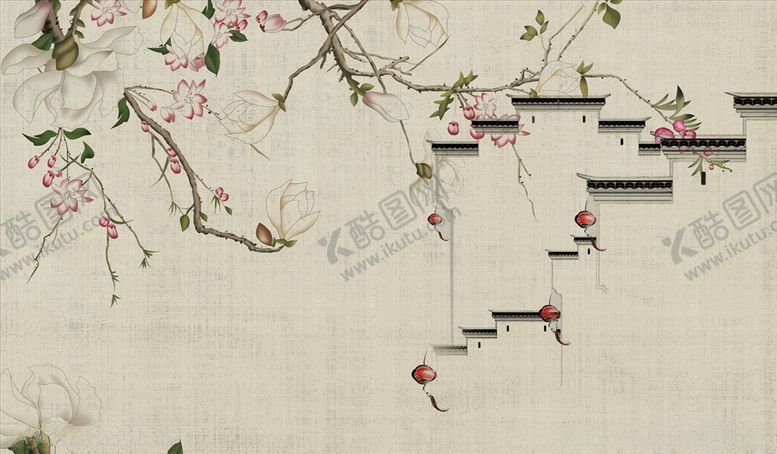 编号：35368705080057322310【酷图网】源文件下载-花鸟画玉兰背景墙