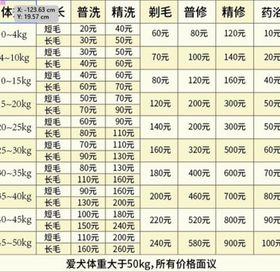 宠物店价目表格