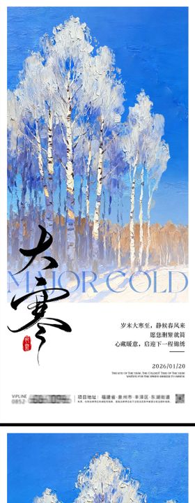 大寒立春油画肌理插画海报