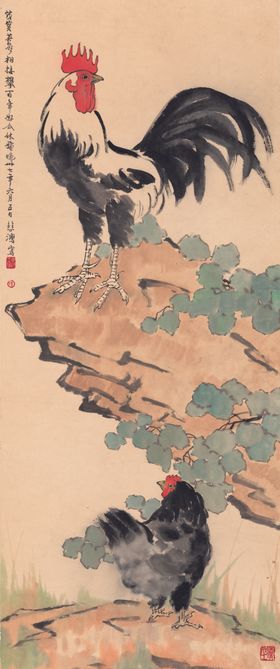 公鸡母鸡国画