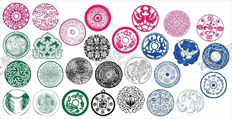 编号：91728511022008253345【酷图网】源文件下载-圆形花边边框传统图案花纹