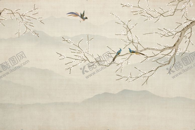 编号：24245210122337504612【酷图网】源文件下载-工笔花鸟背景墙装饰画